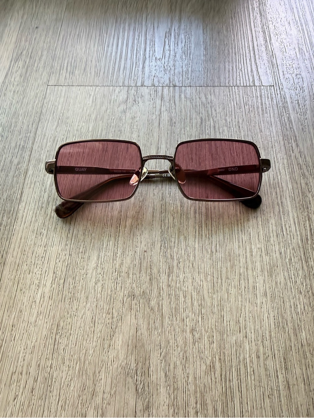 quay australia DND pink & brown small narrow metal rectangle 90's sunglasses NEW